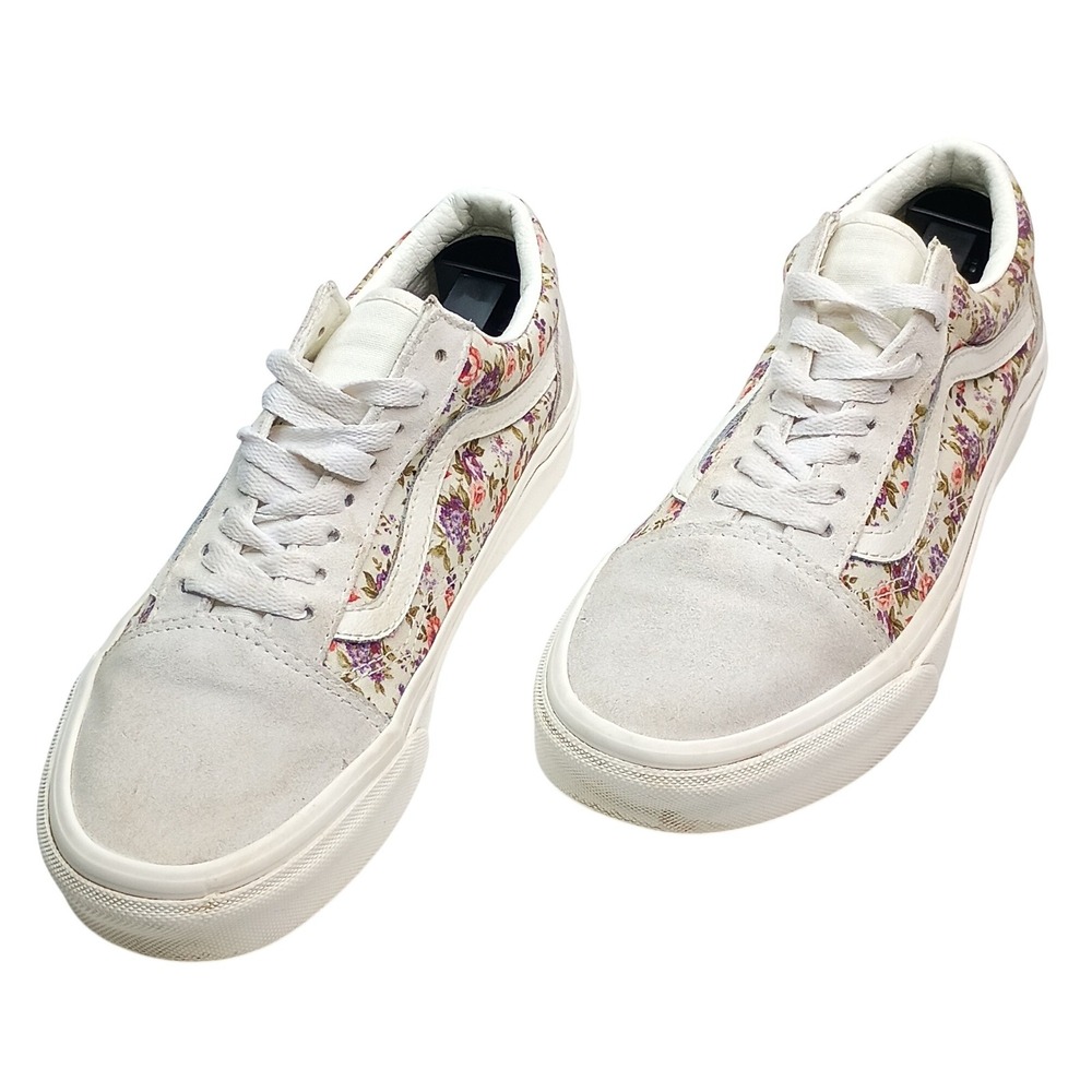 Vans Old Skool Floral Print Sneakers Cream‎ White Suede Womens 8 Mens 6.5 500714